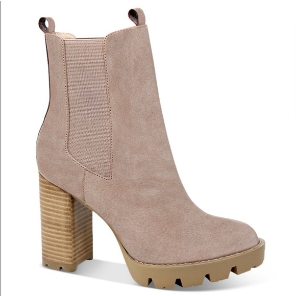 Charles David Gambit Taupe Pink Suede Leather Platform Block Heel Boots Booties - Picture 12 of 12